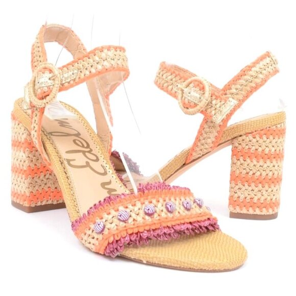Sam Edelman Shoes - Sam Edelman Olisa Beaded Orange Raffia Chunky Heels Anklet Women's‎ 8 Wide